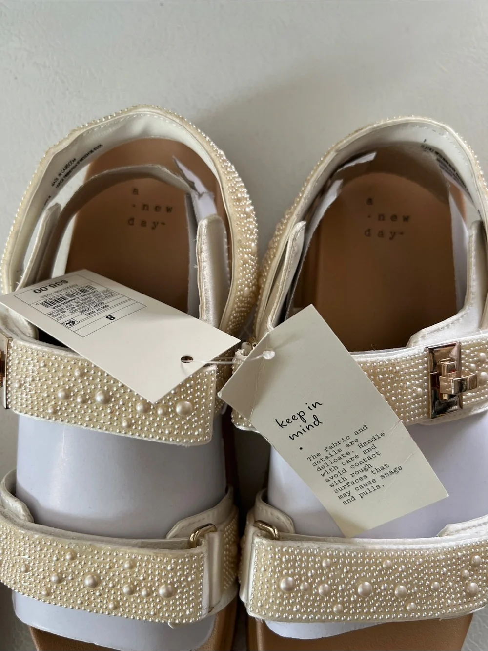 Women’s A New Day Target Pearl-Embellished Cream Sandals size 8